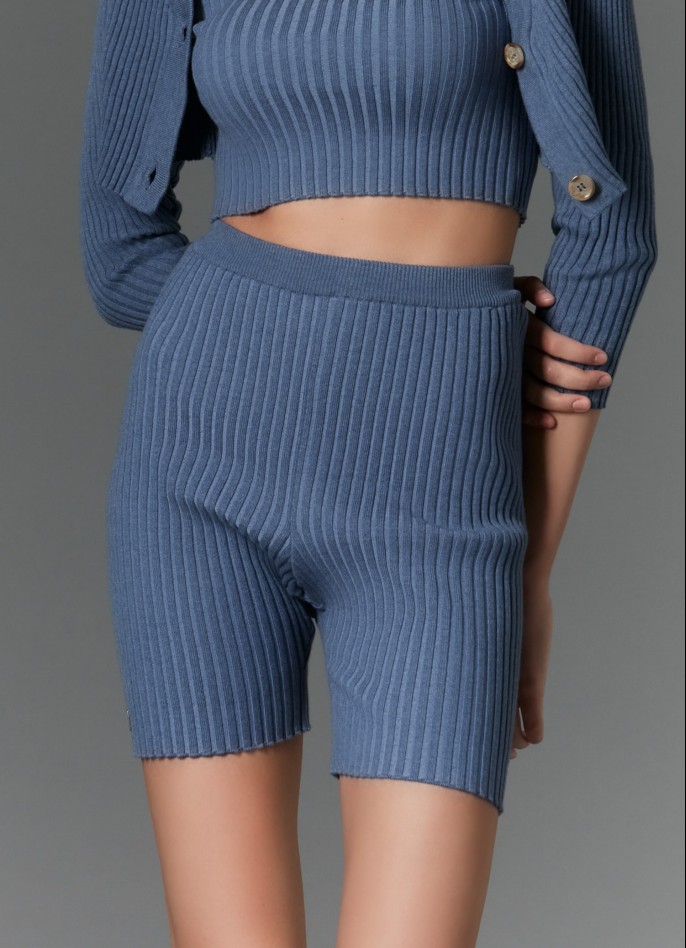 RIBBED KNIT SHORTS - BLUE JEANS